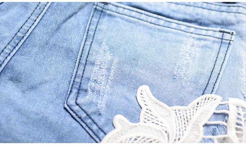 NORMOV/синие кружевные джинсовые шорты для женщин, летние женские шорты с высокой талией, на молнии, с аппликацией, Узкие повседневные джинсовые шорты размера плюс с дырками