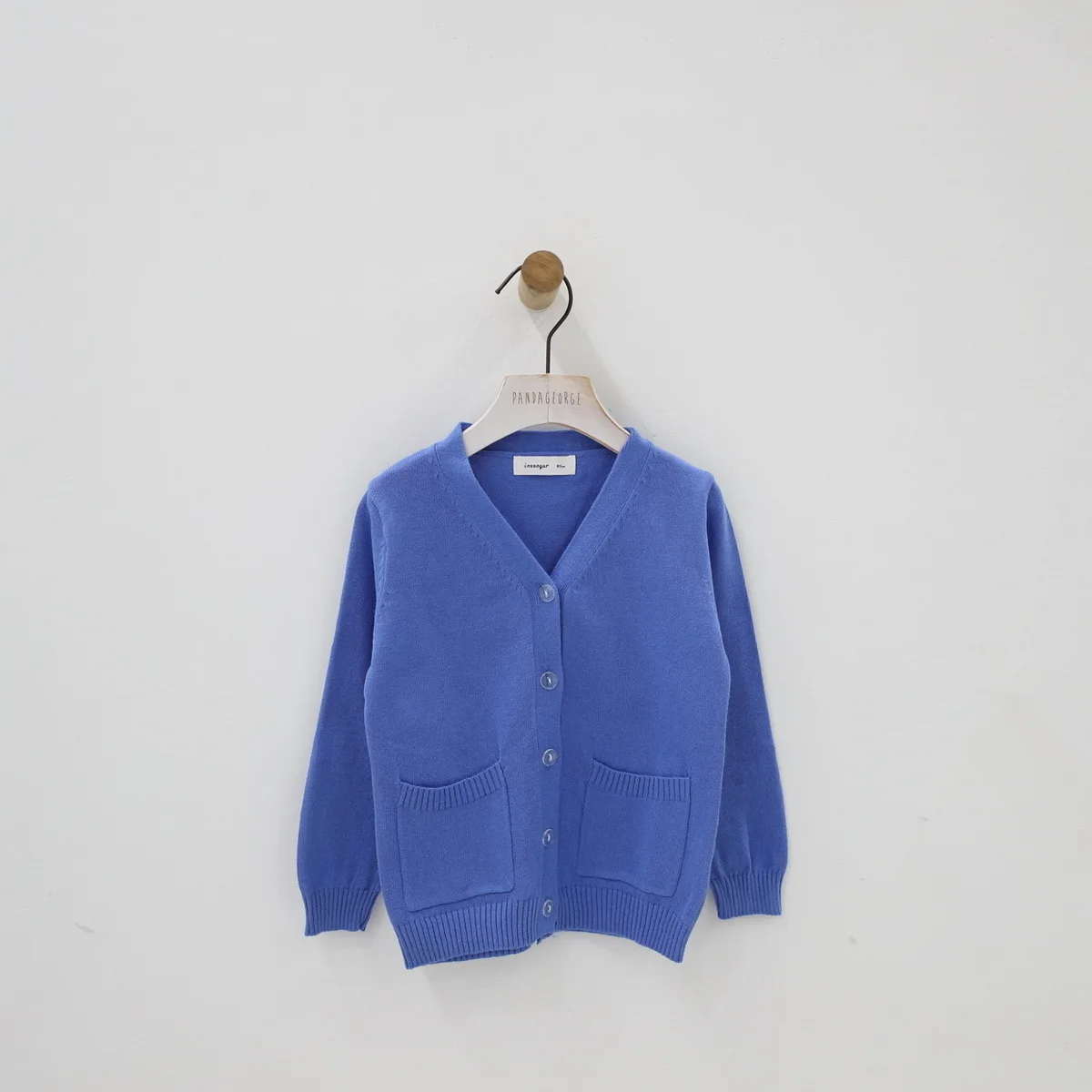 Детский свитер; осенний Детский кардиган для мальчиков и девочек; трикотажное красное Свободное пальто с карманами из чистого хлопка - Цвет: Cornflower blue