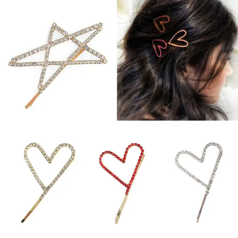 1 PC Hollow Heart Wedding Bridal Star Sign One Word Hairpin Women Glitter Rhinestone Hair Clip Side Bang Decorative Barrette | Украшения и