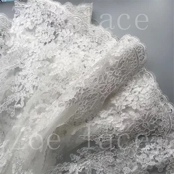 

Zoe lace 2019 new glitch white lace embroidery with best quality 5 yards stock tulle mesh for sawing bridal wedding dress F33