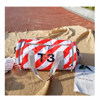 

New Striped Sports Bag Men's Fashion Large Capacity Ladies Fitness Bag Light Letter Swimming Bag