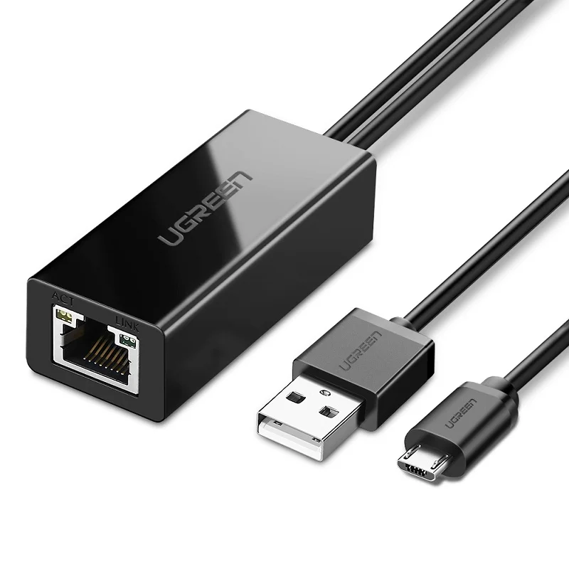 Адаптер Ethernet Ugreen для Chromecast USB 2,0-RJ45 для Google Chromecast 2 1 Ultra Audio tv Stick Micro USB сетевая карта - Цвет: Черный