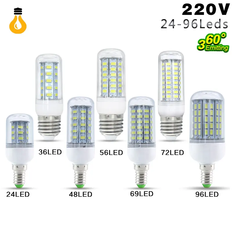 1 шт./лот E27 5730 светодиодный лампы 220 В 24 36 48 56 69 96 Светодиодный s свет Кукуруза