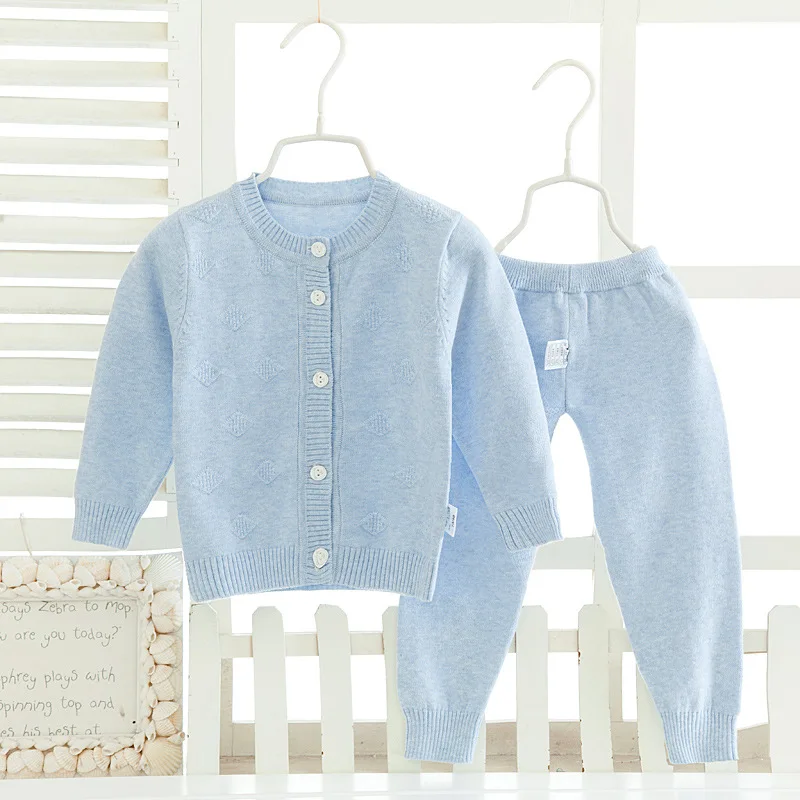 

Newborn Soft Cotton Knitted Clothing Set Baby All Seasons Comfortable Clothes Sets Infant Sweater+Pants Winter Warm Suit AA52205
