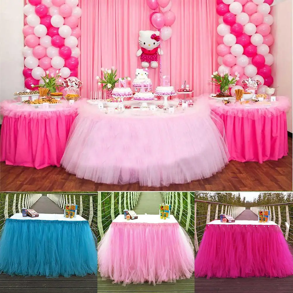 Tutu Tulle Table Skirts Baby Shower Decoration for High Chair Home Textiles Party Supplies Pink Blue Event Party Supplies