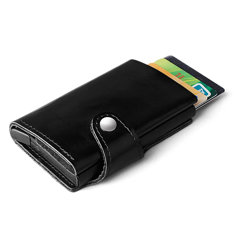 Кредитной держатель для карт ящики для визитных карточек пояса из натуральной кожи алюминия RFID Блокировка Чехол человек бумажник