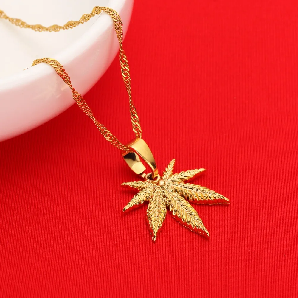 24K Gelb Gold Farbe Schmuck Cannabis Unkraut Marihuana Blatt Anhänger  Halskette - AliExpress