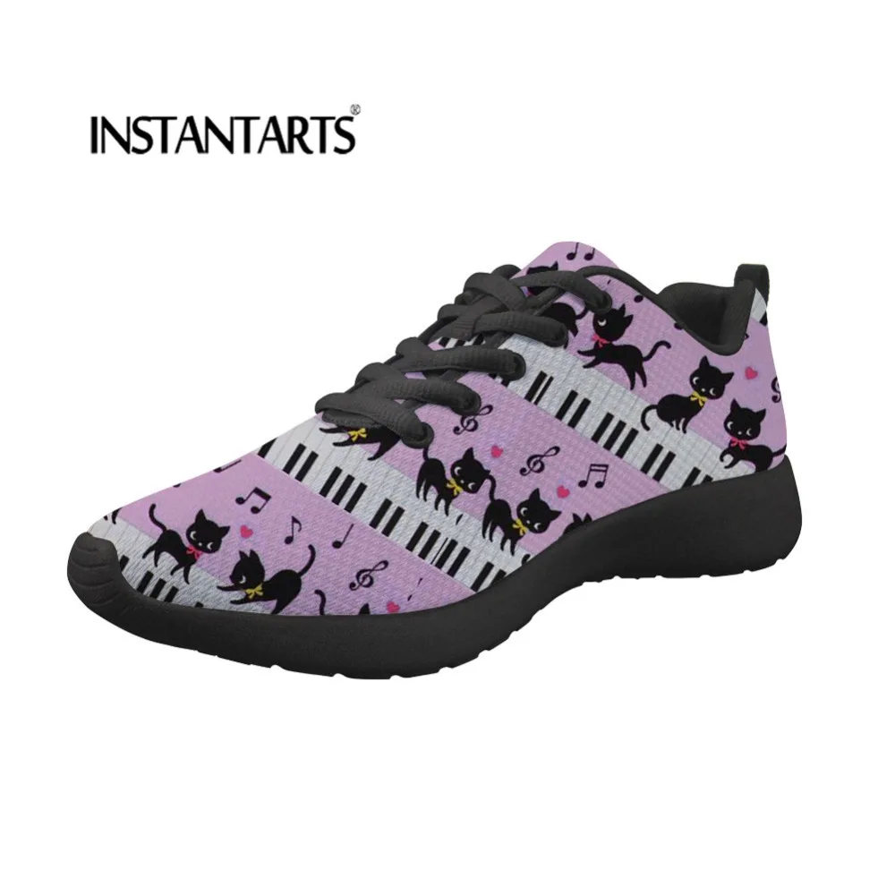 

INSTANTARTS Cute Women Flats Shoes Cartoon Piano Keys With Cats Printed Casual Women Sneakers Breathable Mesh Shoes Female Girls
