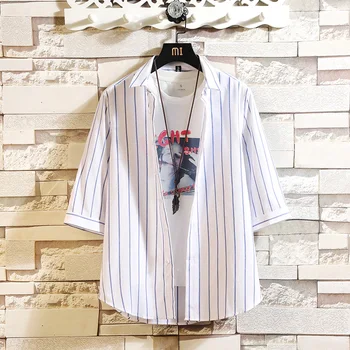 

2019 Men Fashion Short Sleeve Regular Fit Button Down Shirt Casual Vertical Striped Shirt