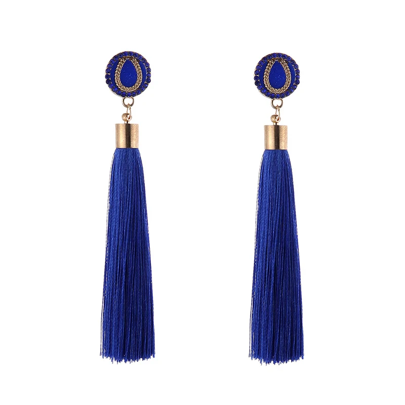IMG_4392 Trendy Earrings Drop Earrings SilkAlloyDangleLongBohemianBlueOrangeMetalBohoGold Tassel Earrings For Women Jewelry