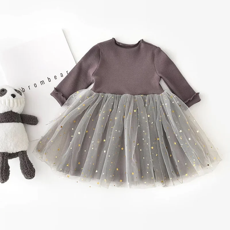 Платья для маленьких девочек; зимние вечерние платья с длинными рукавами для малышей; одежда принцессы для девочек; Infantil Vestido; Детская школьная повседневная одежда - Цвет: Dark Gray