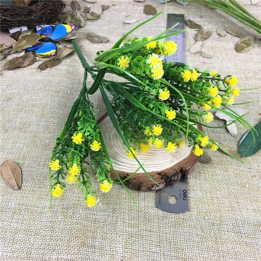 Маленькая искусственная пластиковая трава, искусственные цветы для украшения дома и сада, искусственные растения - Цвет: Yellow