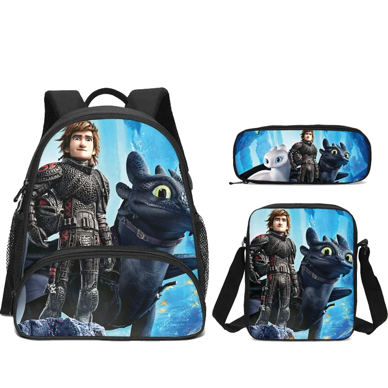 

3Pcs/Set Small Backpacks For Kids Boys Girls Anime Cartoon How To Train Your Dragon Night Fury Printed Bookbag Casual Daypacks