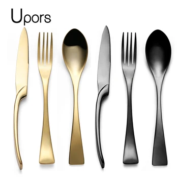 

Upors Brand 4Pcs Golden Dinnerware Set Black Silverware 304 Stainless Steel Steak Knife Fork Tableware Dinner Cutlery Set