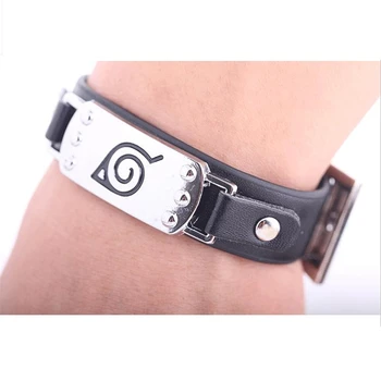 

Anime NARUTO Ninja Cosplay Accessories Women Men Leaf Village Symbol Mark Badge Alloy Wristband PU Leather Bracelet Punk New