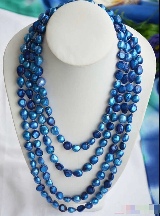 

A P4592 100" 14mm blue baroque freshwater cultured pearl necklace