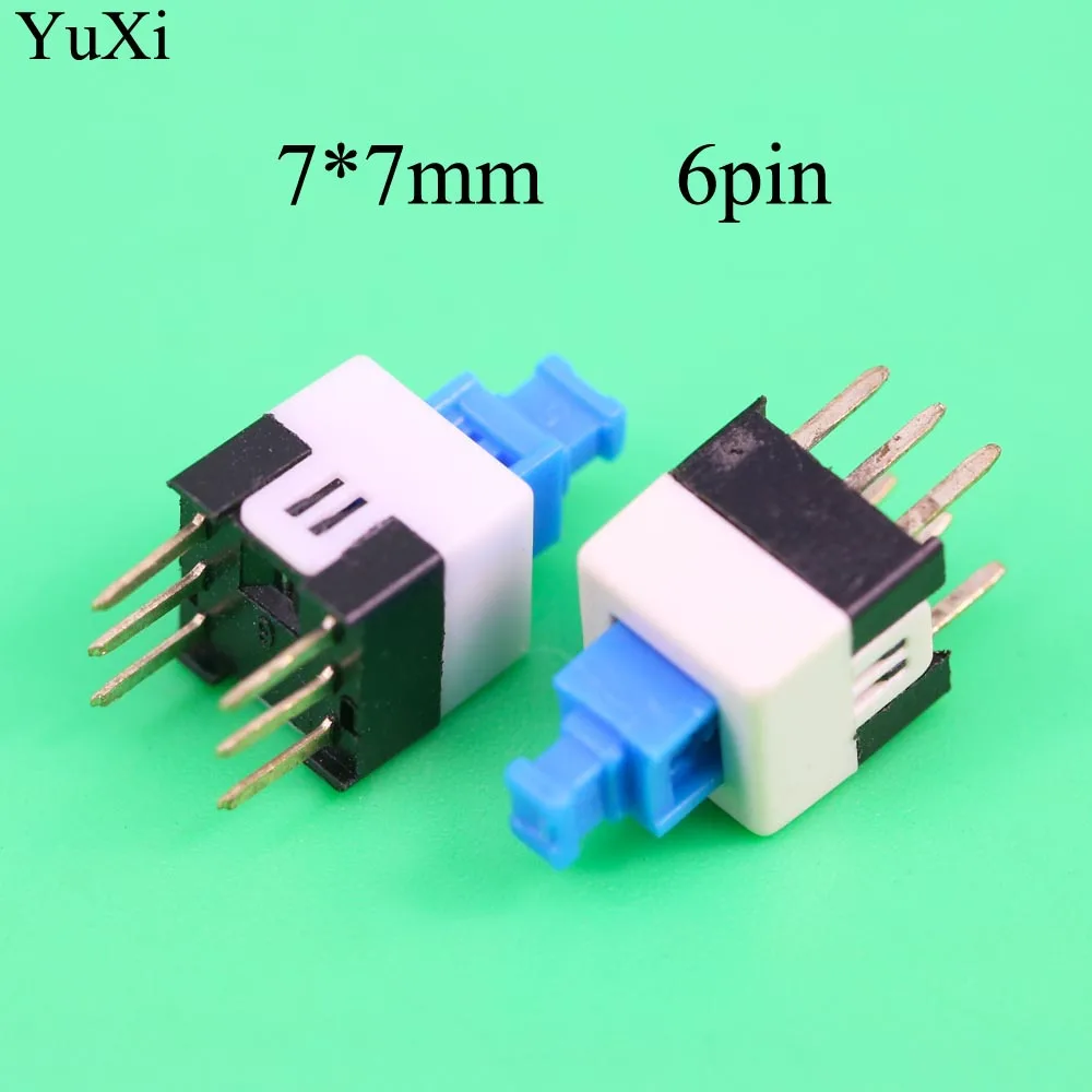 

YuXi 1x 7X7mm 7*7mm 6Pin Push Tactile Power Micro Switch Self lock On/Off button Latching switch Wholesale Electronic