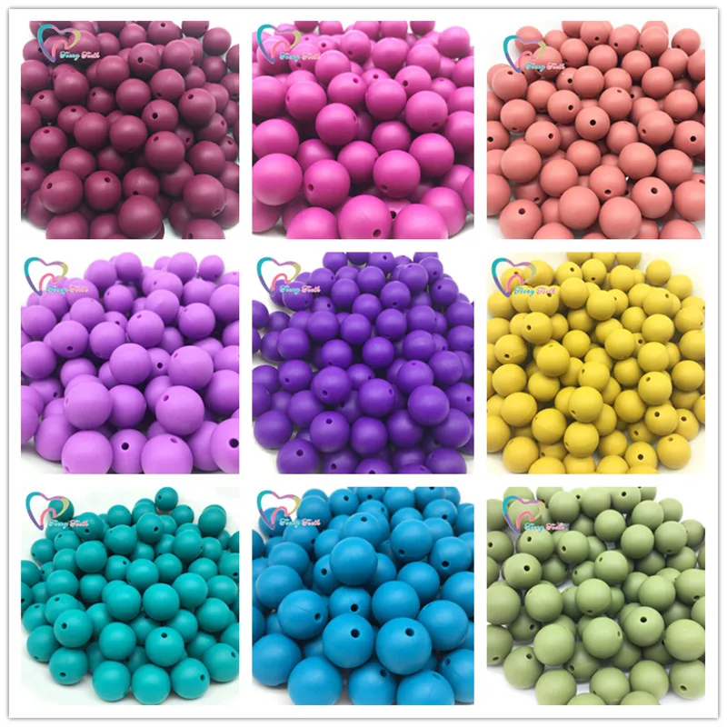 

Teeny Teeth 100 PCS Fall Colors Mustard Red Wine Silicone Round Dia 9-19 MM Teething Round Loose Beads For DIY Silicone Jewelry
