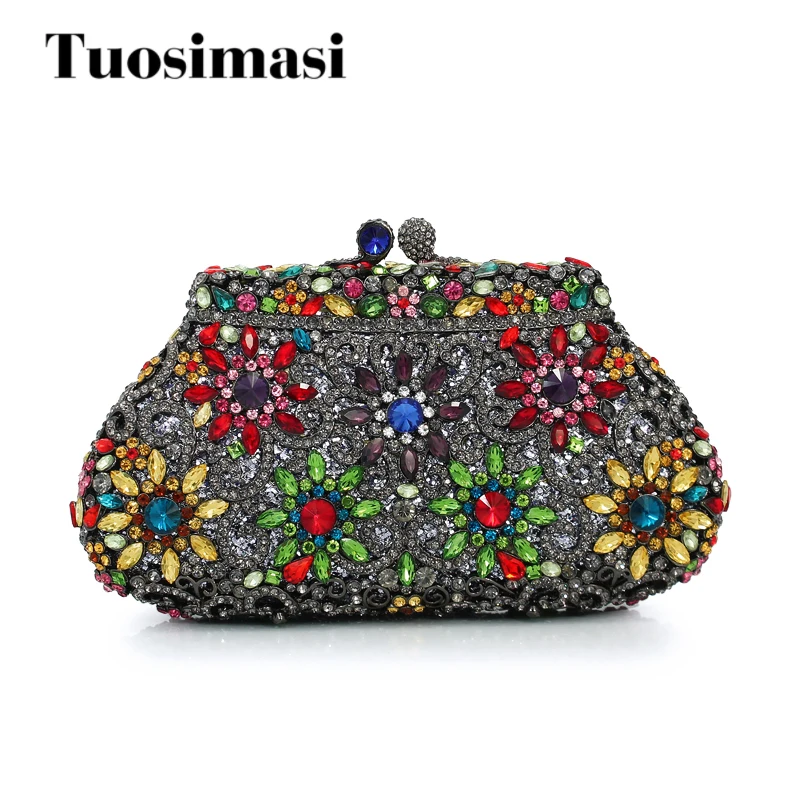 

multi color flower new fashion fashion handbag crystal wedding evening bag party women handbags(8626A-C)