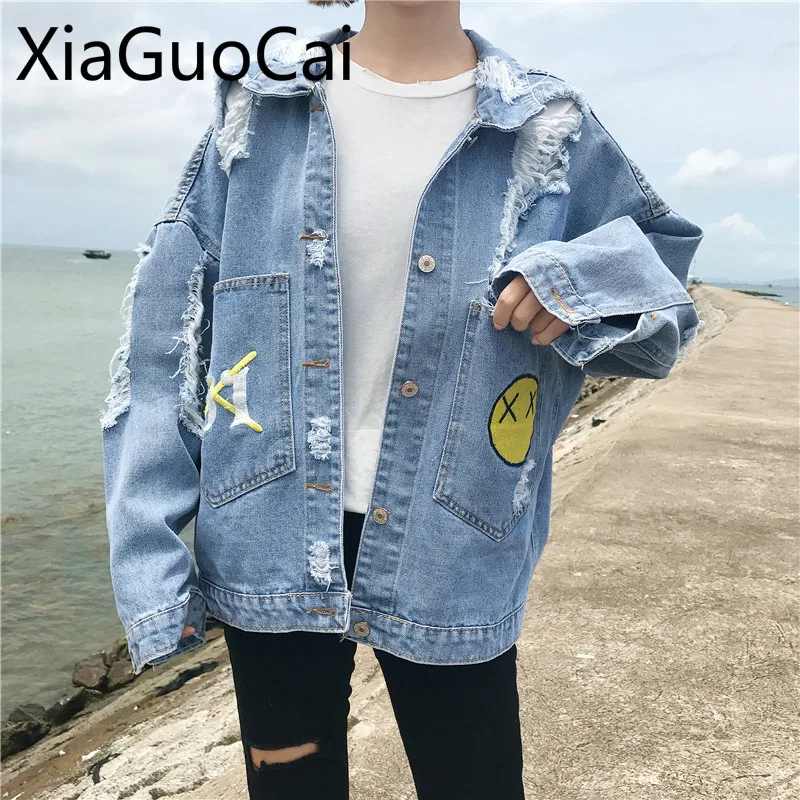 

Loose Women Jeans Jackets Women Spring/Autumn Newest Female Denim Jacket Loose Bf Wind Long-sleeved Embroidery Jackets