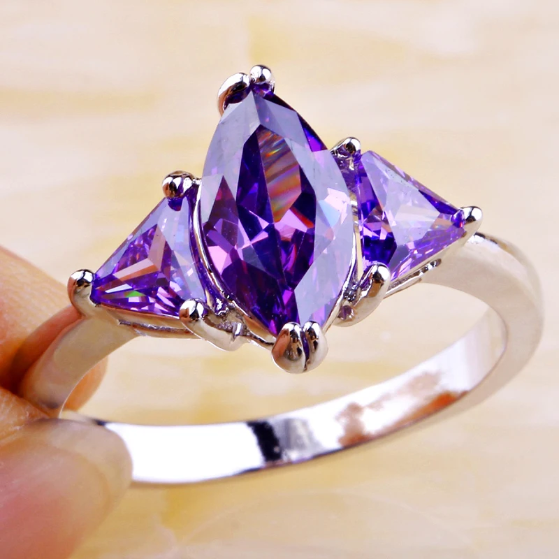 lingmei Free Shipping Purple Champagne Red Pink CZ AAA Silver Color Ring Fashion Women Jewelry Size 7 8 9 10 Wholesale | Украшения и