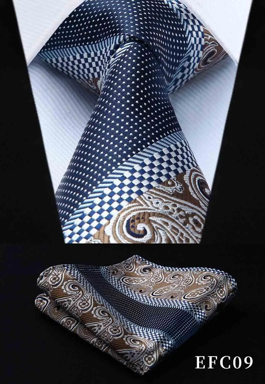 Hisdern Набор платков и галстуков, классический цветочный подарок для мужчин, тканый Шелковый мужской галстук для свадебной вечеринки, квадратный красный, золотистый, зеленый, EFC - Цвет: EFC09