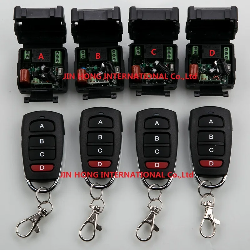 

AC220V 1CH 10A Learning Code Wireless Remote Control Switch System teleswitch 4 Receiver and 4Transmitter Applicance Garage Door