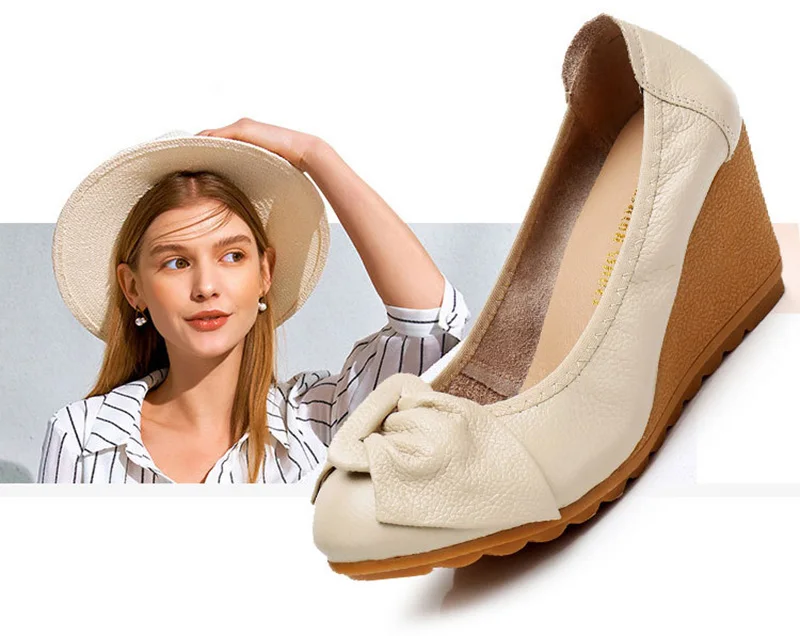 Женская обувь из натуральной кожи на высоком каблуке; повседневная женская обувь; элегантная женская обувь на танкетке; мягкая удобная женская обувь; A1551