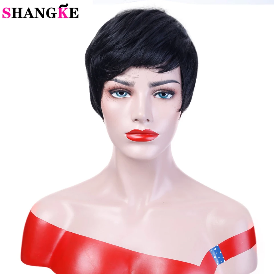 

SHANGKE Hair Short Pixie Cut Wigs Black Women's Wig Straight Synthetic Wigs For Black Women Heat Resistant Female Hair Wig