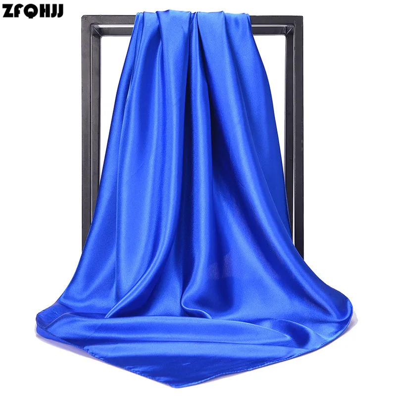 

ZFQHJJ Soft Smooth Satin Silk Scarf Square Scarf Shawl Head Hair Tie Band Scarfs Neckerchief Imitate Silk Big Scarf 90x90cm