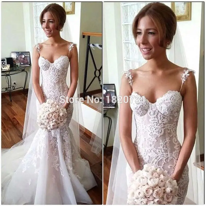 2017-Stunning-Spaghetti-Straps-Mermaid-Wedding-Dresses-Full-Length-Appliqued-Lace-Fitted-Backless-Bridal-Gowns