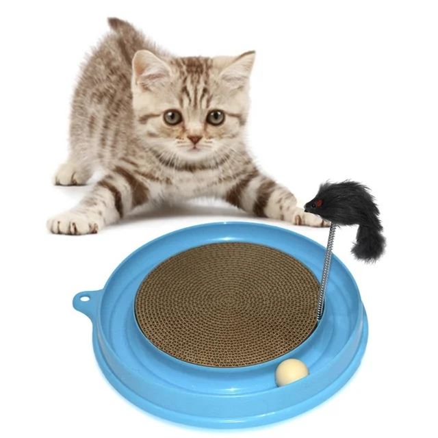 Round Plastic Toys For Cats Corrugated scratch board Toy For Cat Pink & Blue Durable Keep The Cat Ready Cats Toys