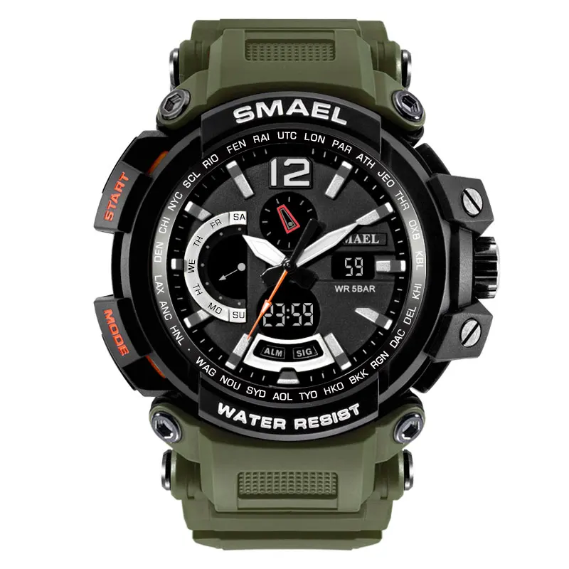 SMAEL, наручные часы для мужчин, брендовые, Relogio Masculino, водонепроницаемый светильник, модные часы для мужчин, 1702, часы для мужчин, военные, армейские, цифровые - Цвет: Army green