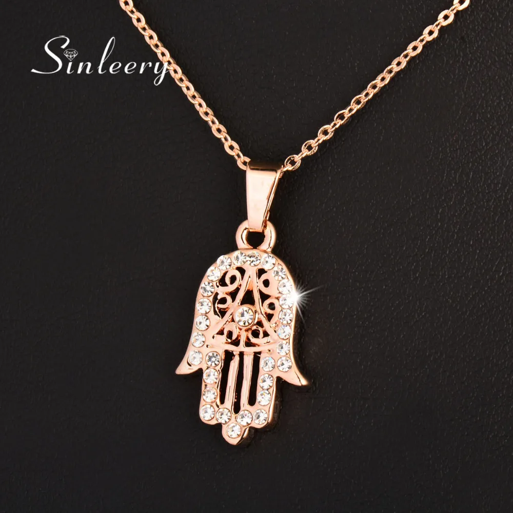 SINLEERY Classic Hand of Fatima Hamsa Necklace Pendants Rose Gold Color