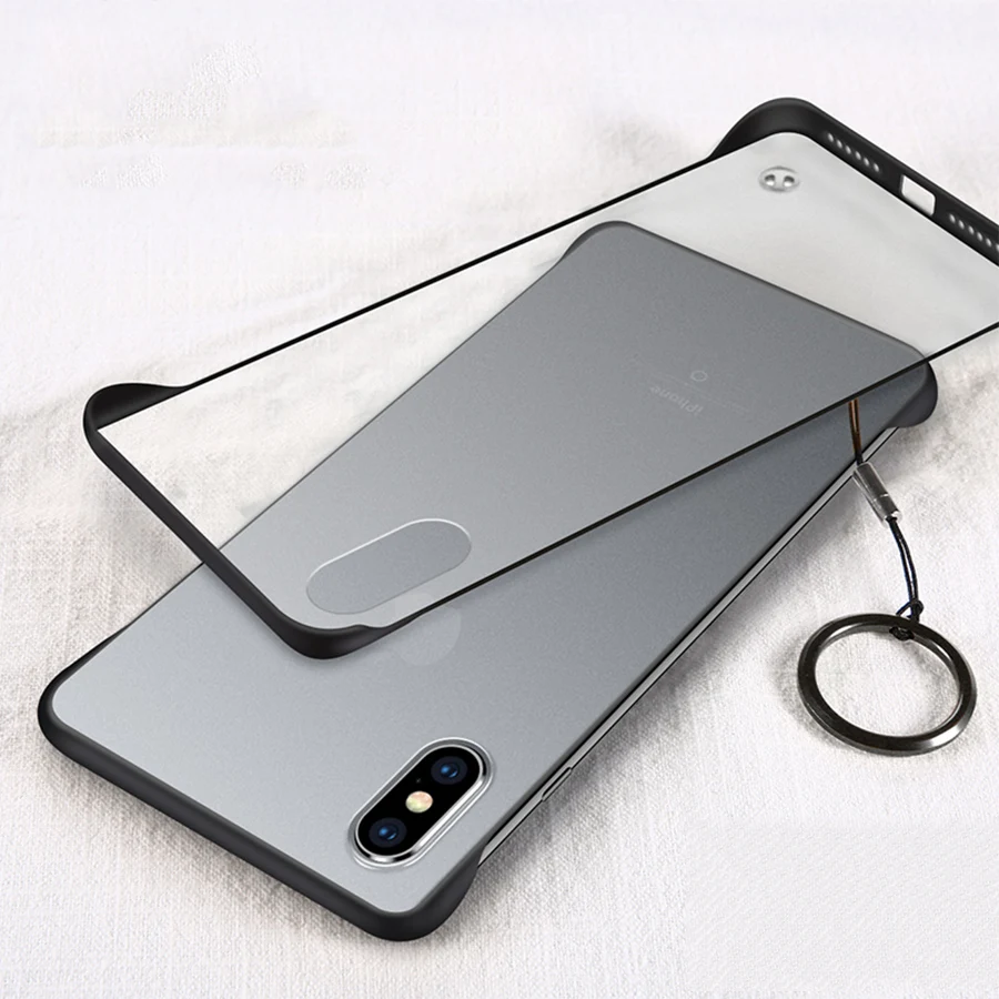 

Frameless Matte Case for iPhone X 7 Plus 8 6 6S XR XS MAX Cover Transparent Hard PC Case with Finger Ring Strap