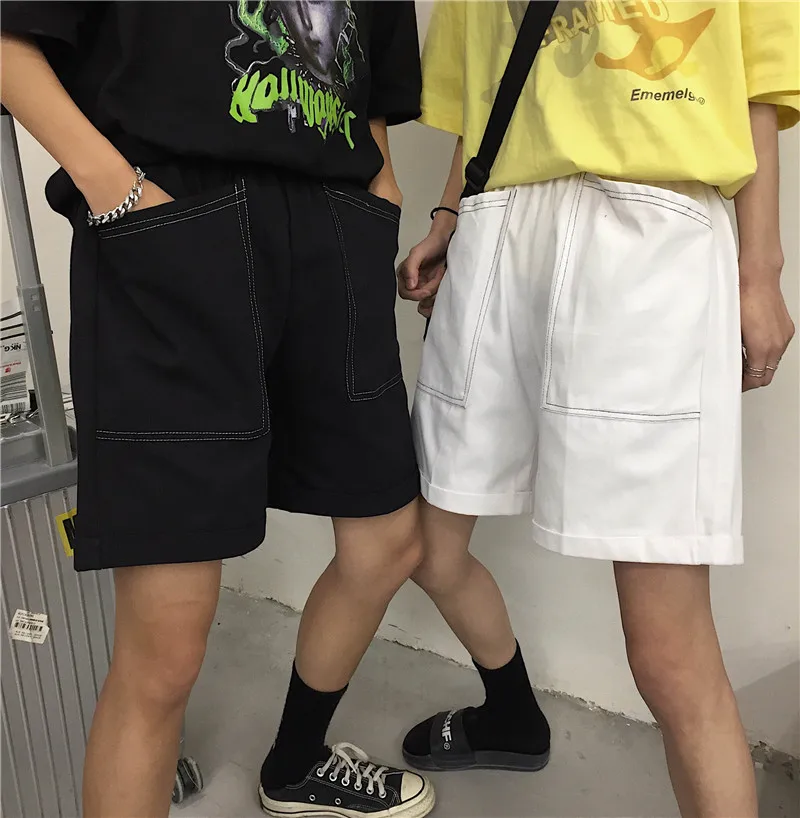 Унисекс harajuku Лето ins корейский уличная большие карманы Свободные Повседневное пара короткие ulzzang Новые Модные Высокая талия для женщин шорт