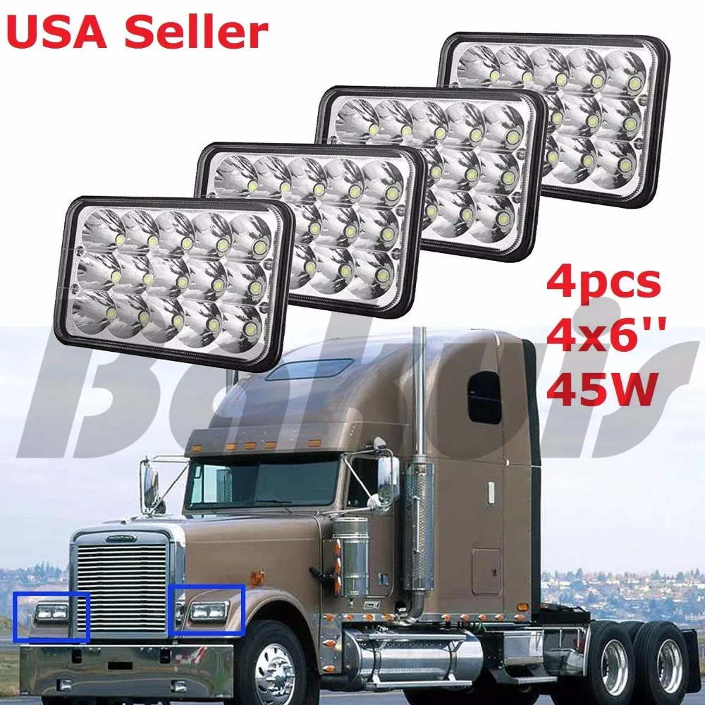 4x LED Headlamp Hi/Lo Sealed Beam Headlight For Peterbilt 379 378 357 389 Truckin Car Light