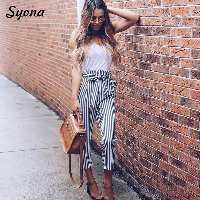 women's high waisted paperbag pants