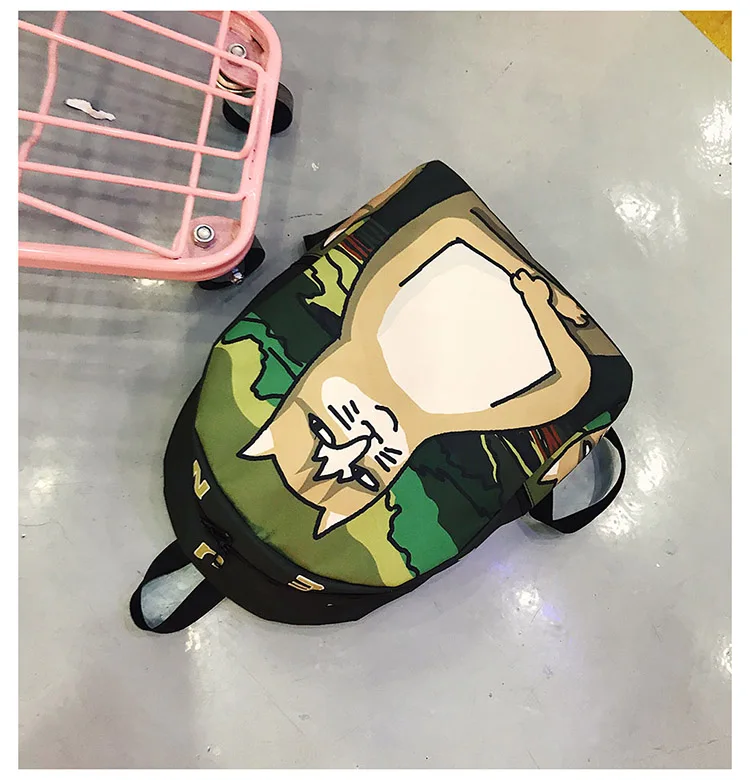 Menghuo Lovely Cat Printing Backpack Women Canvas Backpack School Bags for Teenagers Ladies Casual Cute Rucksack Bookbags (57)