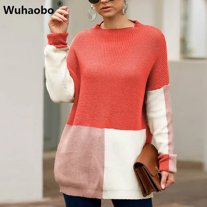 

Wuhaobo Womens Loose Pullovers And Sweaters Fall 2019 Winter Clothes Patchwork Knitted Pullover Plus Size Fashion Runway Sweater