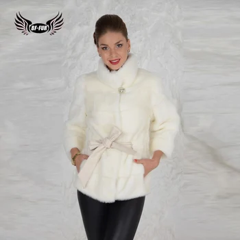 

BFFUR 2019 Real Natural Mink Fur Coat Genuine Leather Mandarin Collar Good Quality Plus Size Natural Camouflage Outerwear Womens