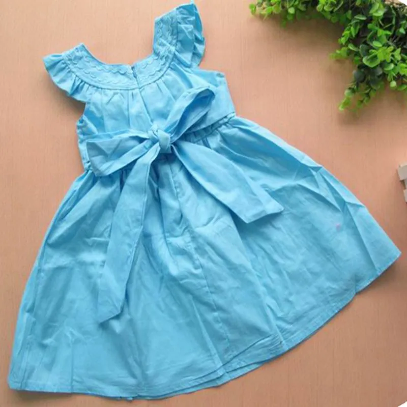Size 5T Fashion Casual Blue Baby Girl Dress Big Bowknot Summer Kids