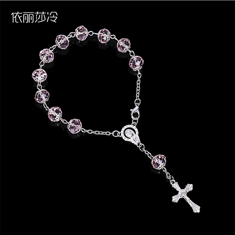 

8mm.Fashion Jewelry Bracelet Crystal Bracelet Jewelry Jesus Mercy Jesus Saint Crystal Rosary Holy Religious Cross Bracelet
