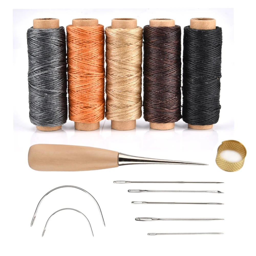 

14pcs Leather Tools Leathercraft Awl Punch Waxed Thread Sail Needle Hand Stitcher Tool Kit Shoe Repair Custom Leather Craft Tool