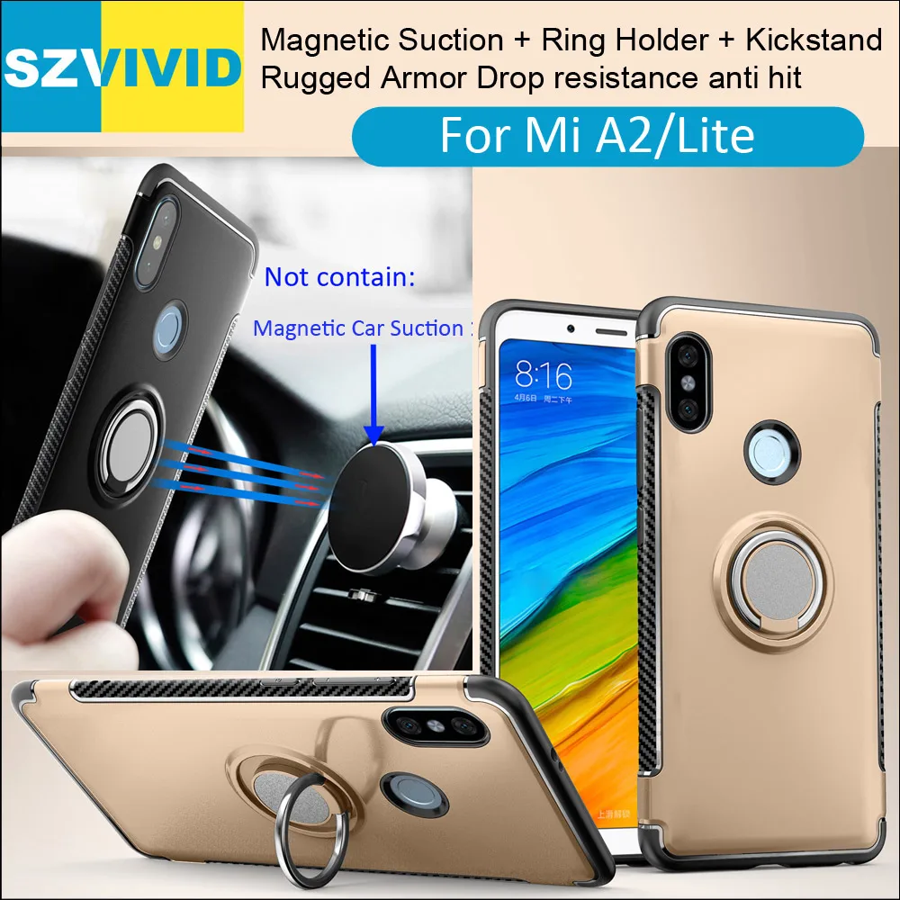 

Car Magnetic Case For Xiaomi Mi A2 Lite Max 3 Ring Holder Finger Grip Soft TPU Cover absorb on magnet Holder Bracket