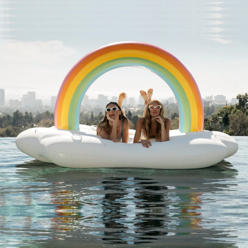 

210cm Rainbow Island Water Inflatable Float Swimming Pool Accessories Inflatable Raft Water Hammock Party Game Fun toy for adult