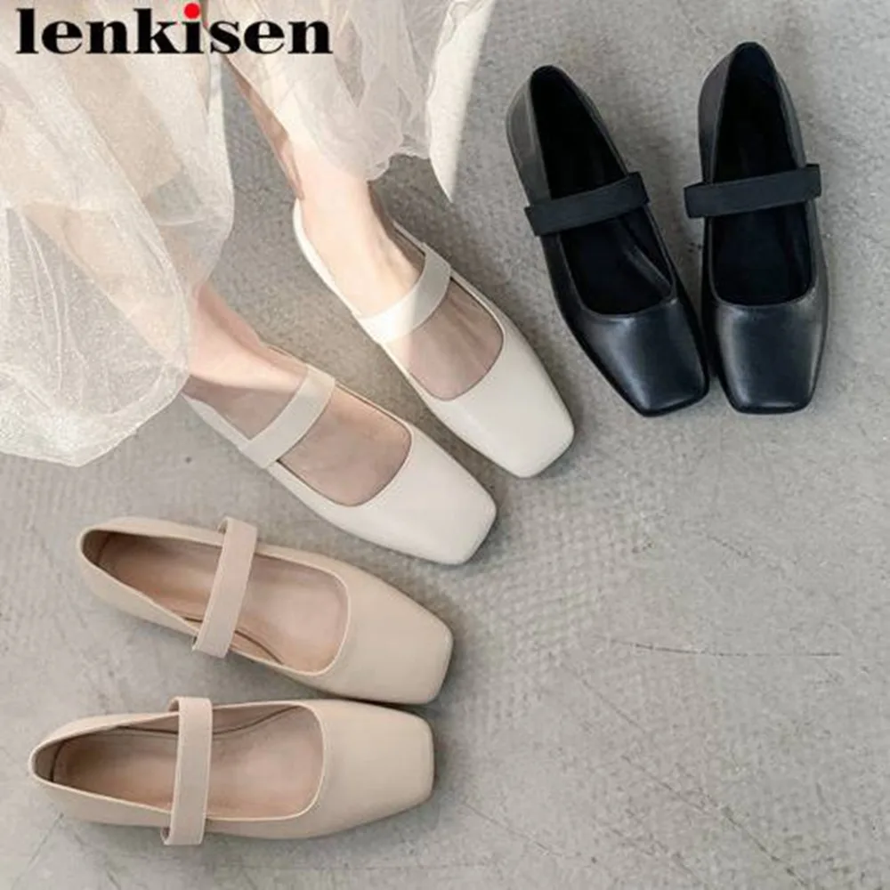 

Mary Janes soft full grain leather slip on ballet shoes slip on square toe loafers hand-sewn leather vocation driving shoes L05