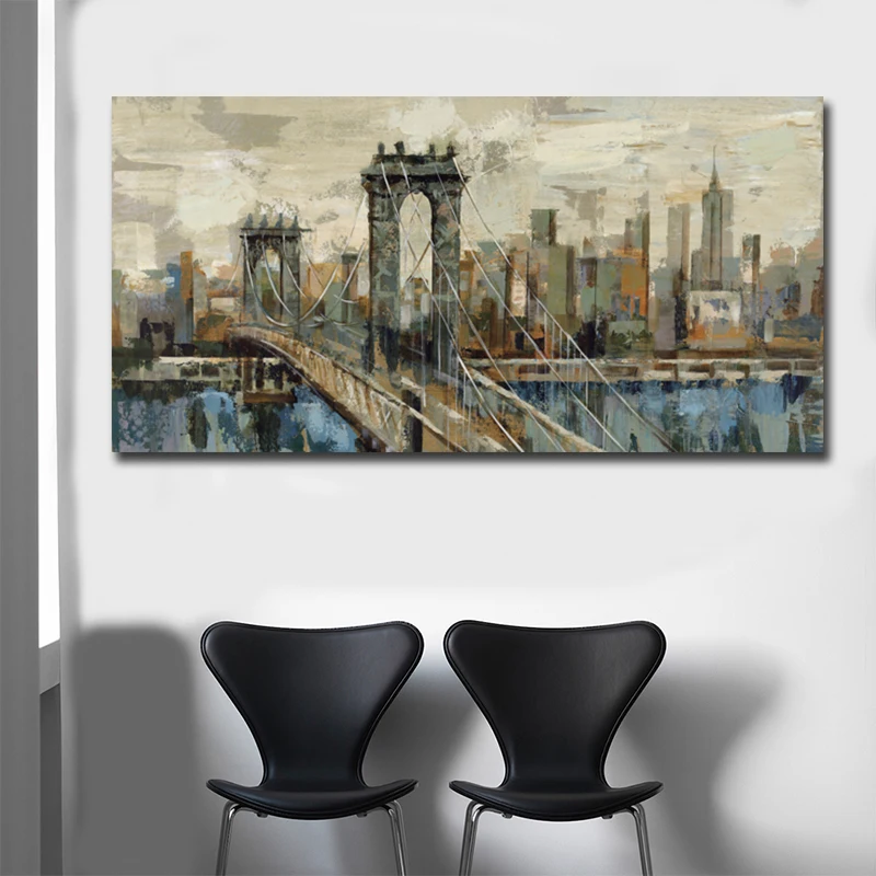 Scandinavian Style Bridge Landscape Canvas Print Large Wall Art Posters and Prints Quote Vintage Wall Pictures for Living Room