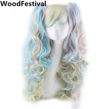 Lolita wig ponytail clip wig heat resistant anime wigs for woman mixed color purple pink synthetic wigs curly long WOODFESTIVAL цена Lolita wig ponytail clip wig heat resistant anime wigs for woman mixed color purple pink synthetic wigs curly long WOODFESTIVAL цены онлайн