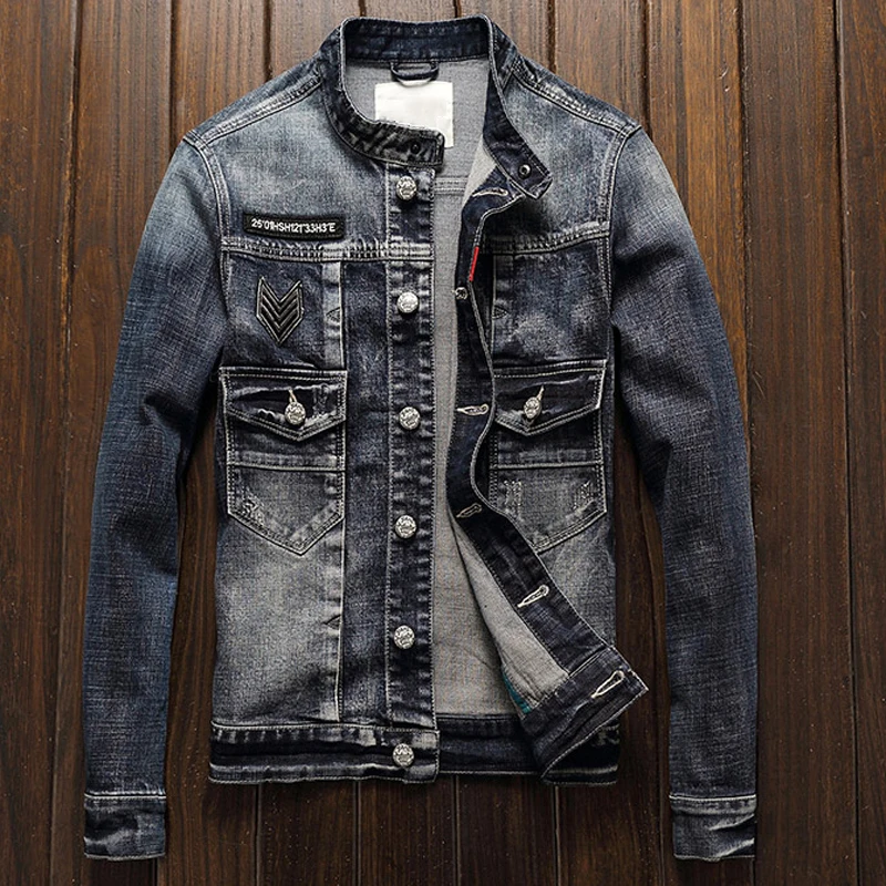 2018 Autumn Winter Locomotive Denim Jacket Coats Male European Style Elastic Designer Brand Biker Mens Jeans Coats Overcoat A198 2018 Autumn Winter Locomotive Denim Jacket Coats Male European Style Elastic Designer Brand Biker Mens Jeans Coats Overcoat A198
